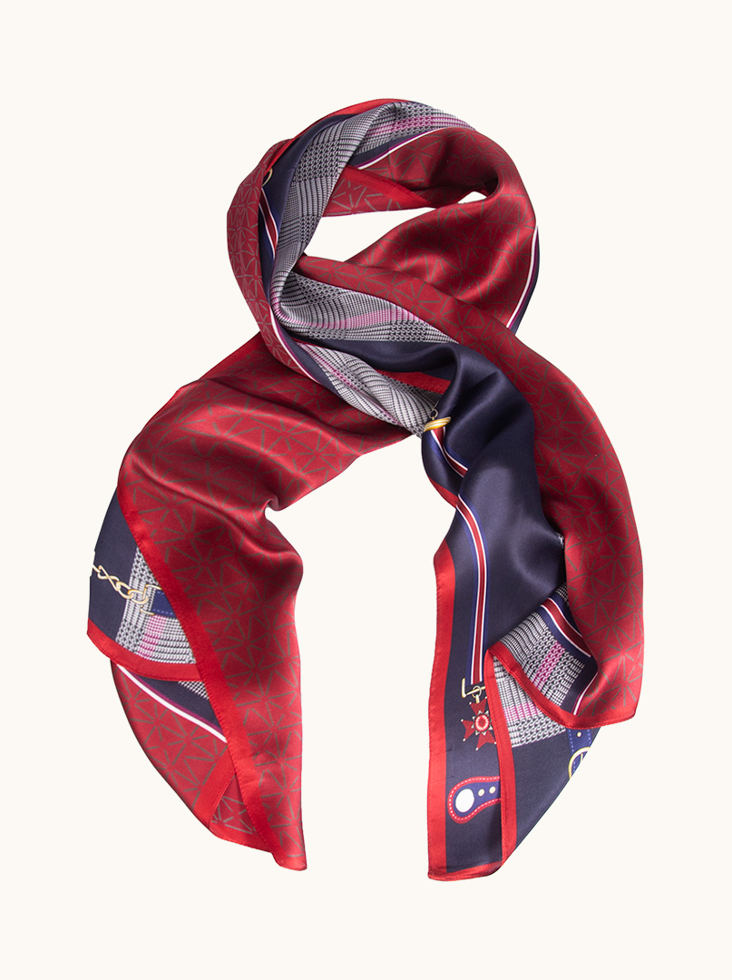 Maroon and navy blue silk scarf 55 cm x 170 cm image 1