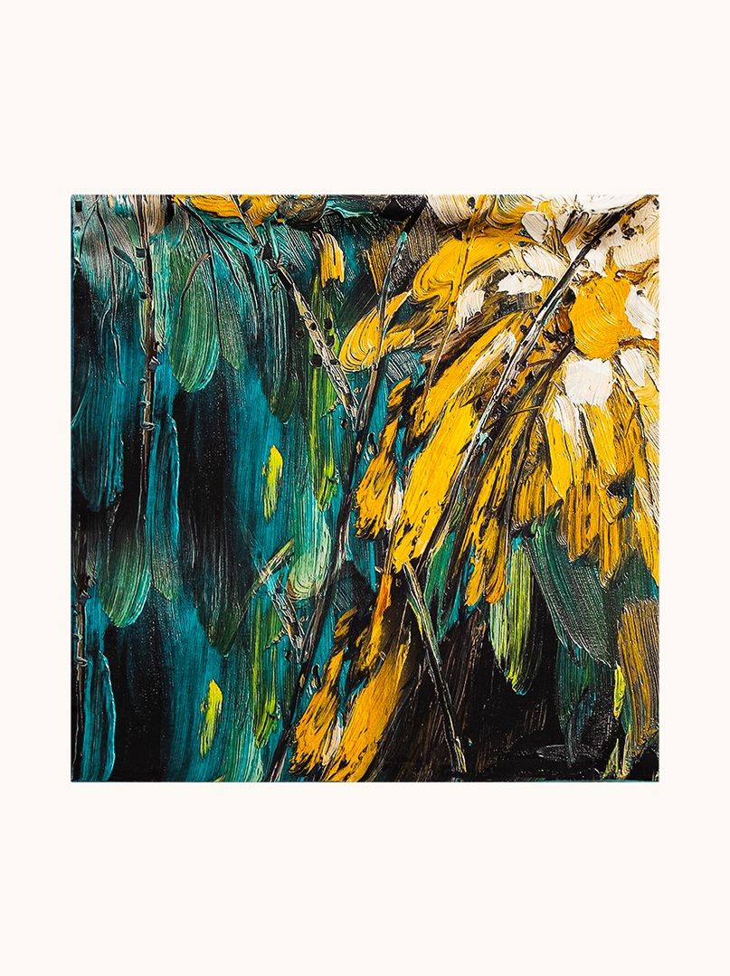 Large 110x110cm silk scarf in graphite with yellow patterns image 2