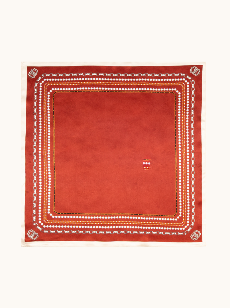 Small red silk scarf with ornament 53cm x53cm image 2