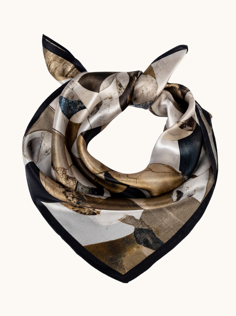 Small silk women's scarf with geometric pattern, 53 cm x 53 cm image 2