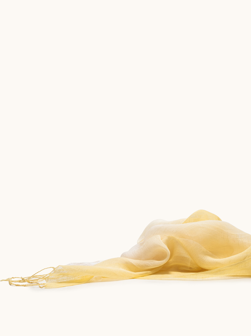 Scialle di lino leggero con nappe giallo e crema 55cm x180cm image 4
