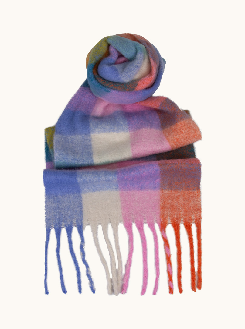 Multicolored checkered scarf with tassels 40 cm x 200 cm image 1