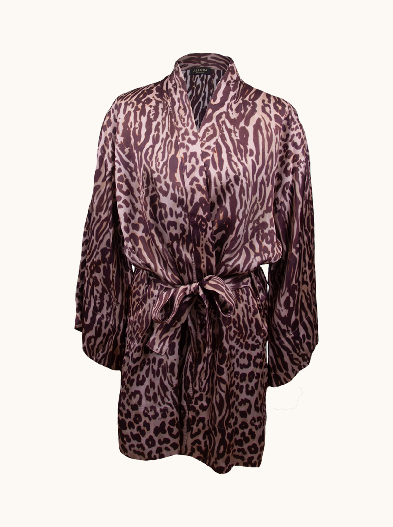 Viscose kimono robe brown with animal pattern PREMIUM image 3