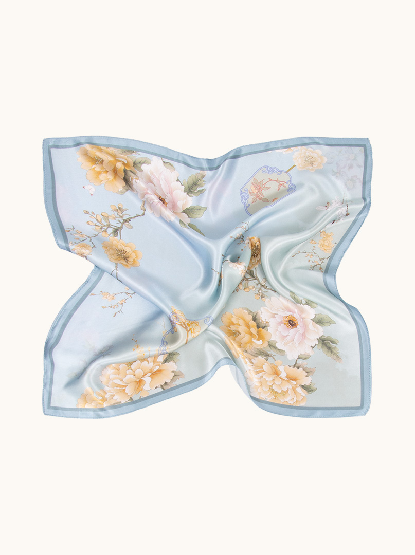 Small silk gavroshka scarf in blue pastel color 53cm x53cm image 3