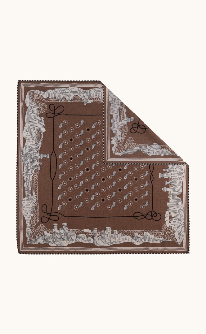 Wool and silk brown scarf with paisley motif 65x65 cm image 1