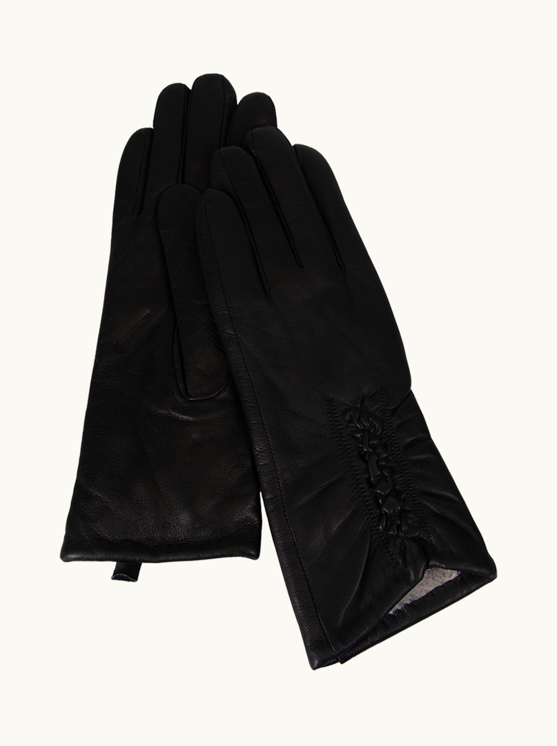 Black leather gloves with decorative crease image 1