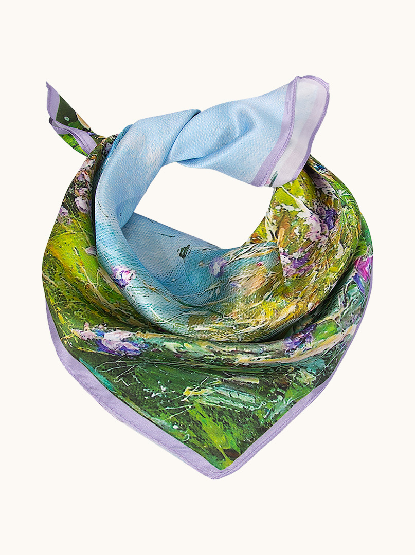 Small silk gavroshka scarf in flowers 53x53 cm image 1