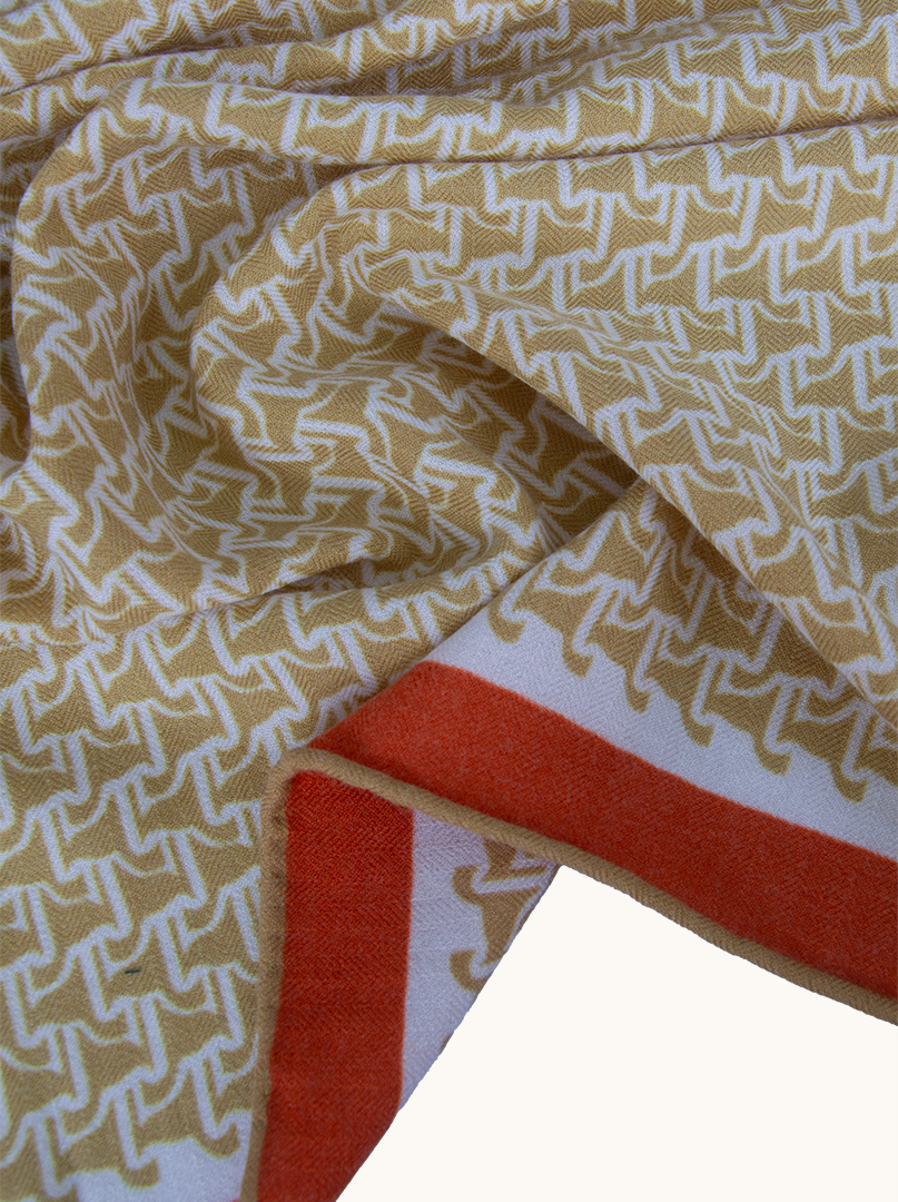 Double-sided wool shawl in geometric pattern honey-orange 60cm x 180cm image 3