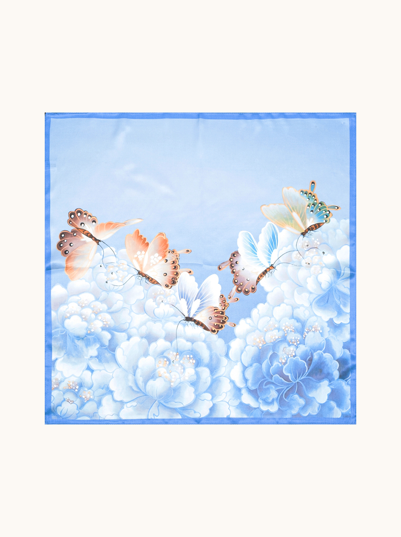 Small blue silk scarf with butterflies 53cm x image 2