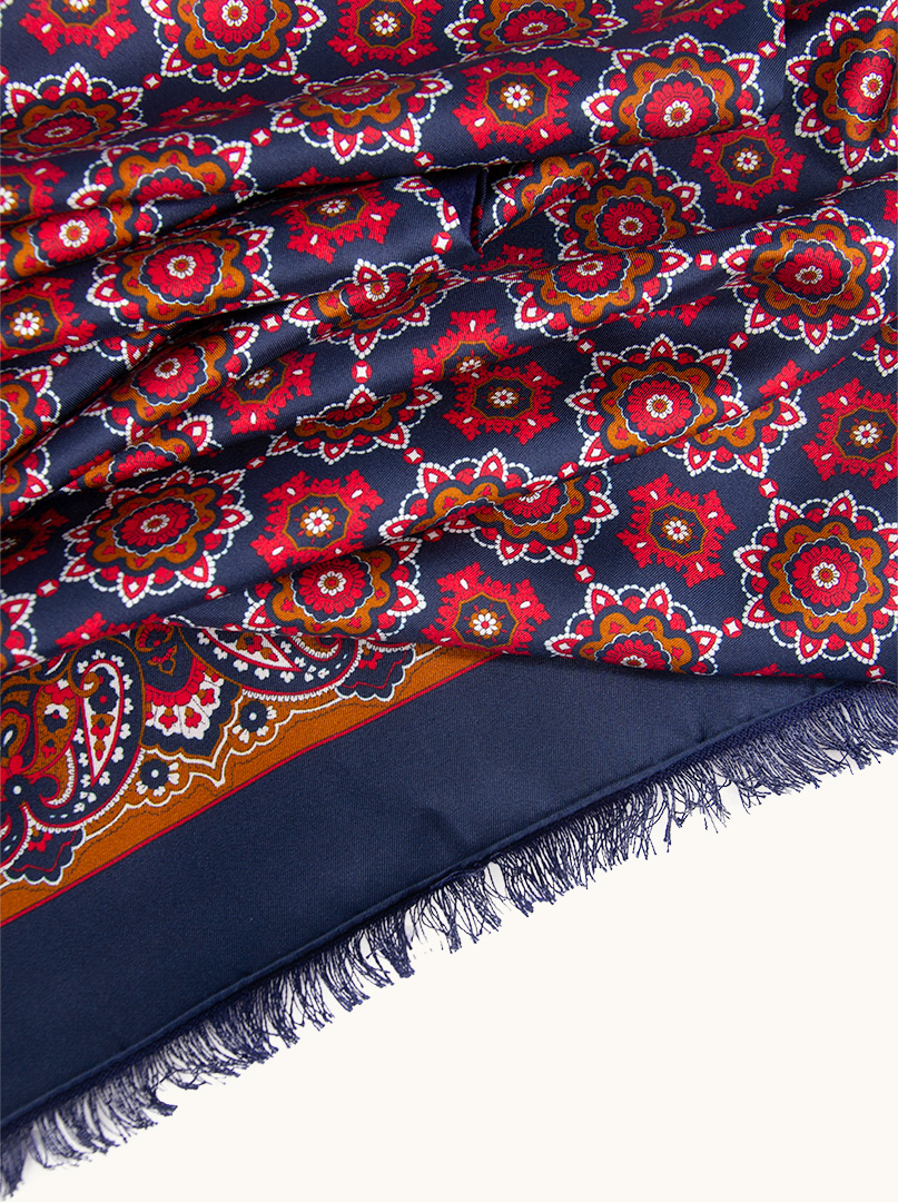Exclusive men's navy blue patterned silk scarf 30 cm x 180 cm image 4