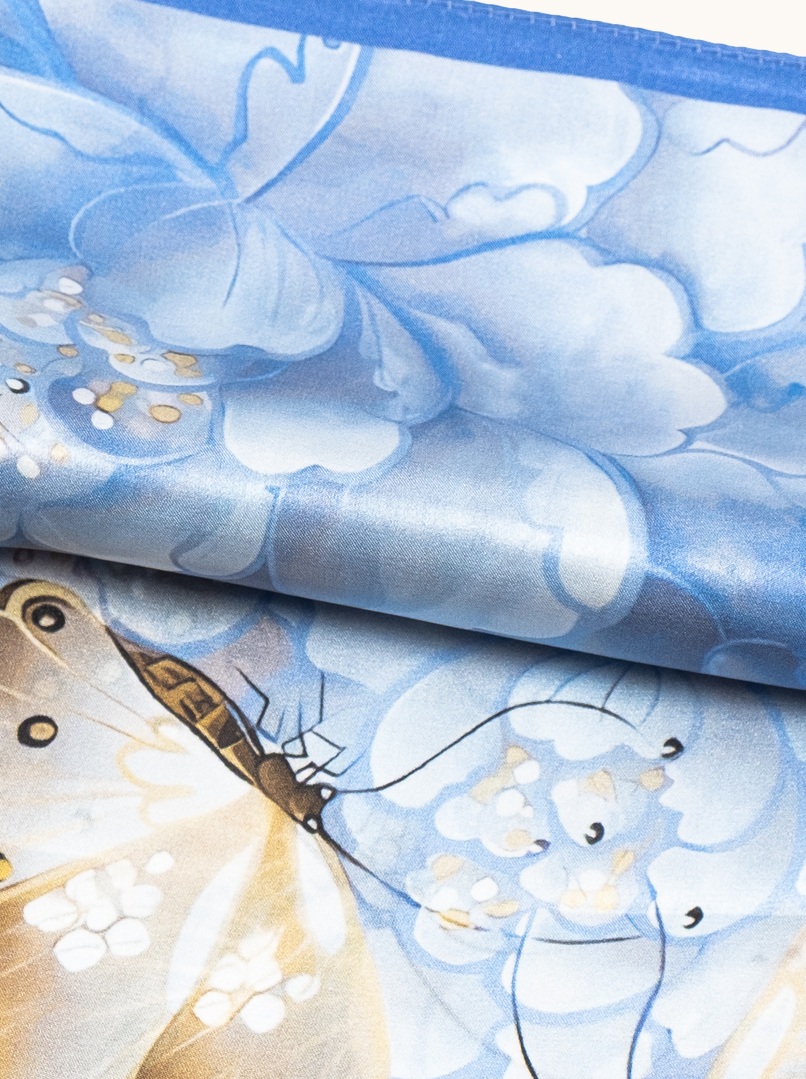 Small blue silk scarf with butterflies 53cm x image 4