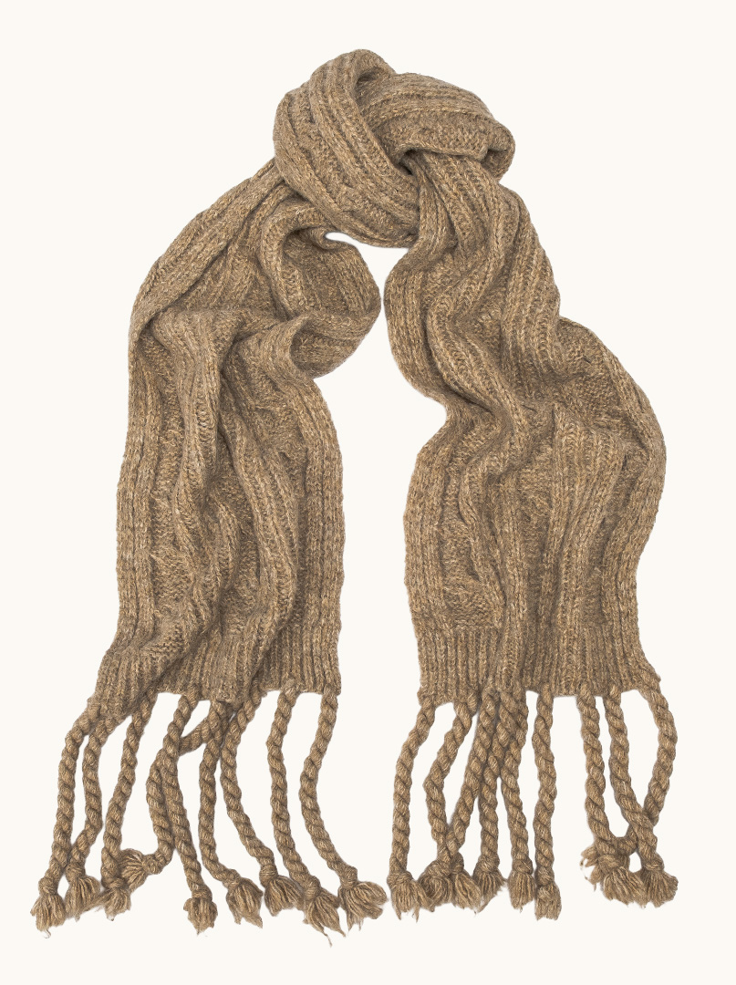 Warm scarf with wool and long fringes, beige, 35x230 cm image 1