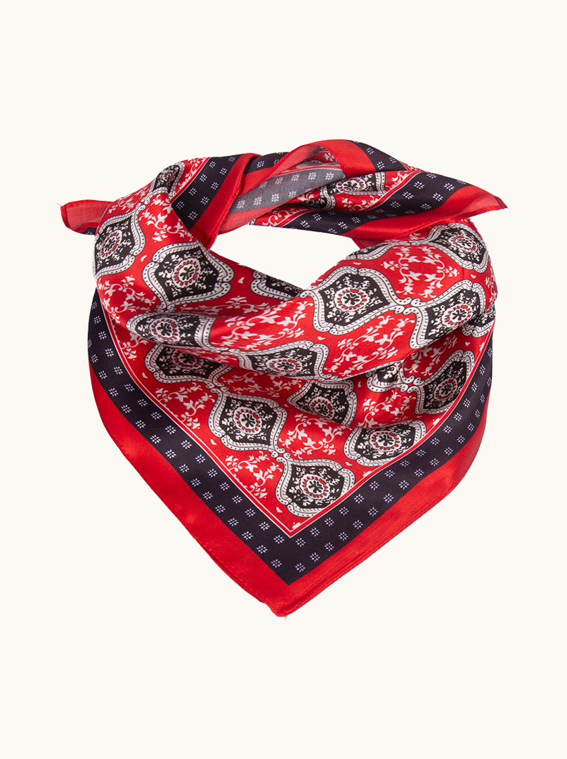 Small silk scarf gavroshka red patterned 53x53 cm image 1