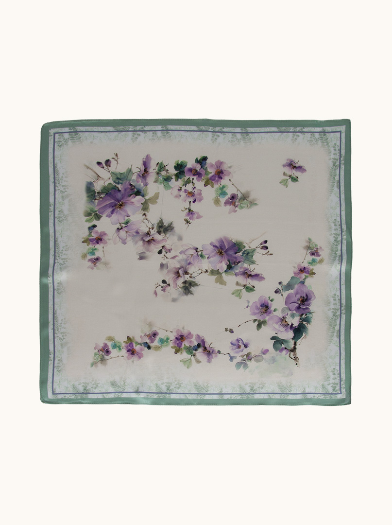 Silk gavroche with painterly flower pattern and pastel colours 53 cm x 53 cm image 1