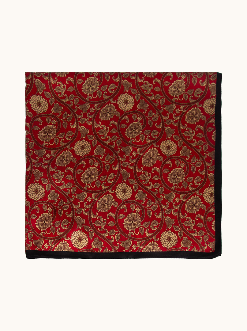 Red silk scarf with floral motif 88 cm x 88 cm PREMIUM image 4