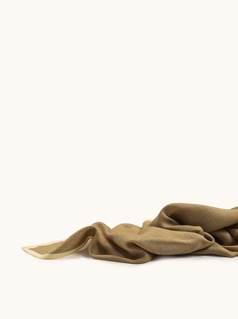 Mustard wool and silk scarf with accents of beige and gray 65 cm x 190 cm image 3