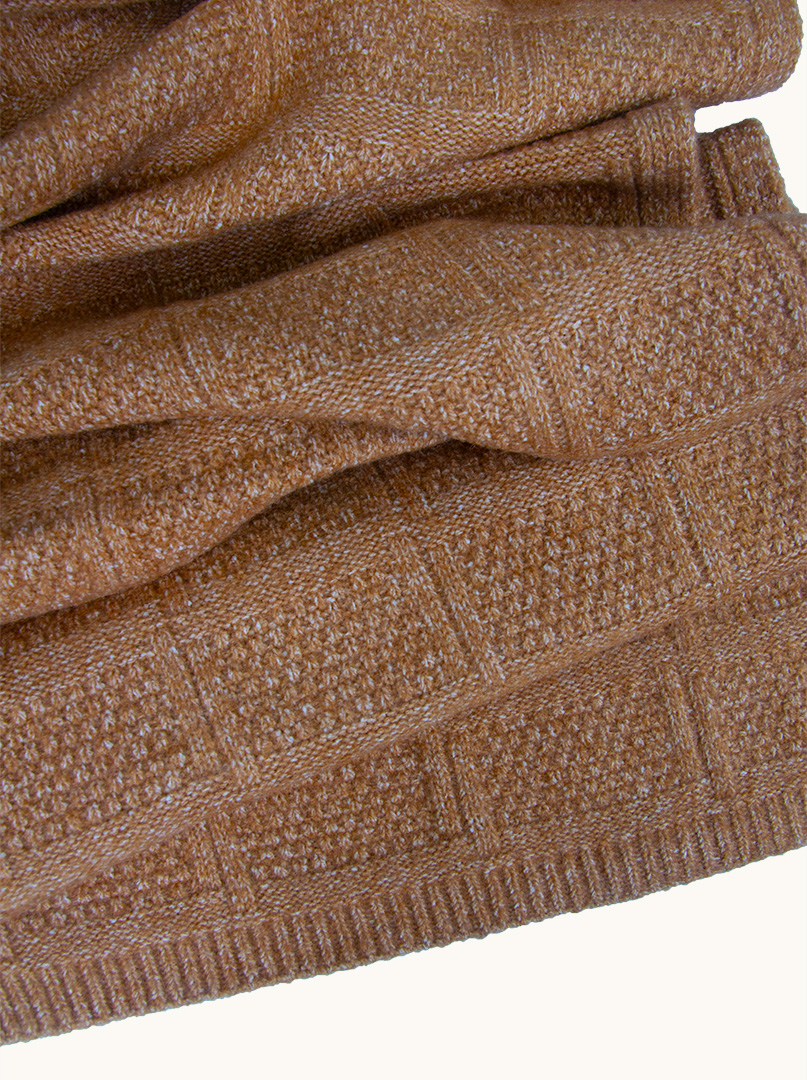 Scarf in caramel shade with geometric weave 36 cm x 192 cm image 4