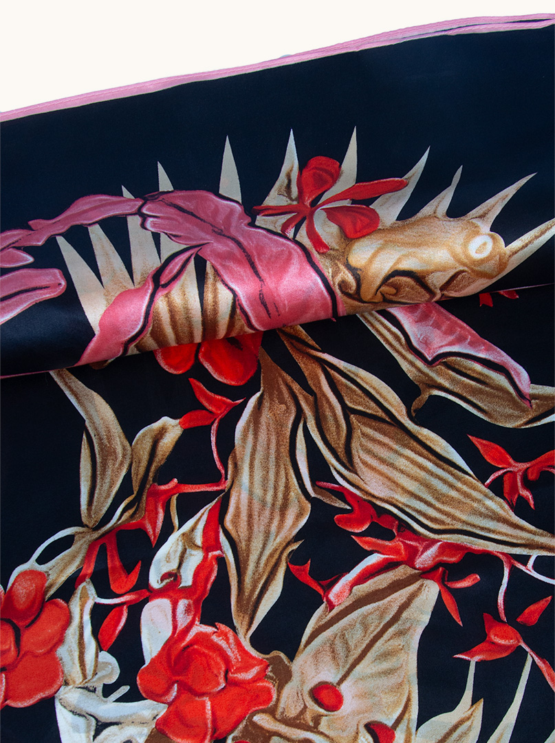 Silk scarf 90cm x 90cm black with floral motif image 4