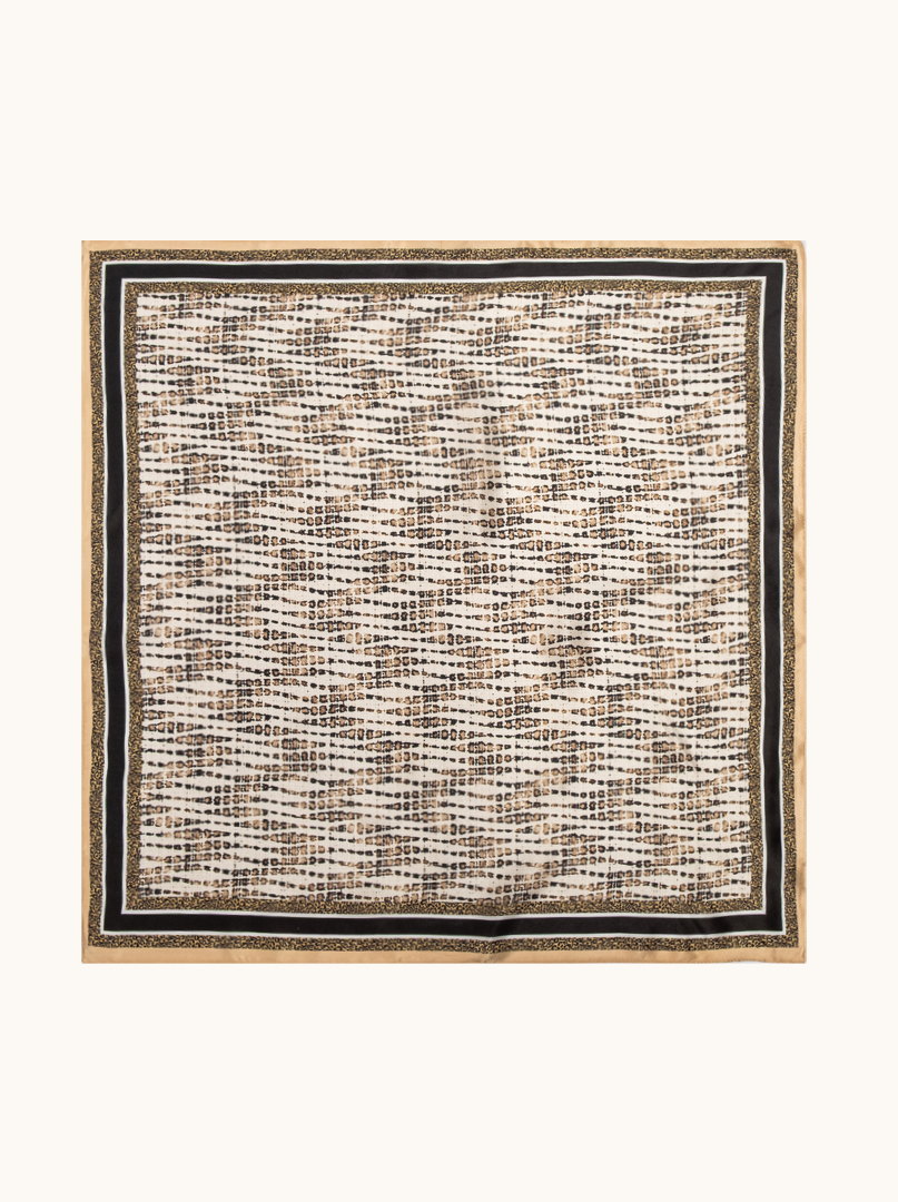 Black silk scarf with geometric patterns 68cm x 68cm image 2