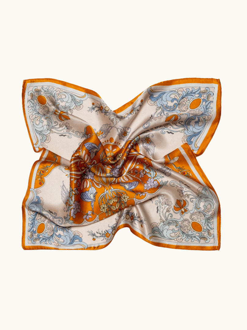 Small silk women's scarf with ornamental motif, 53 cm x 53 cm image 3
