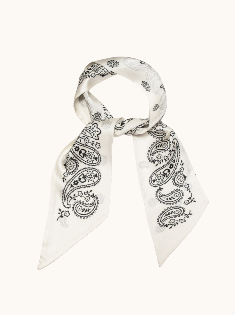 Silk twilly neckerchief black and white with paisley pattern image 1