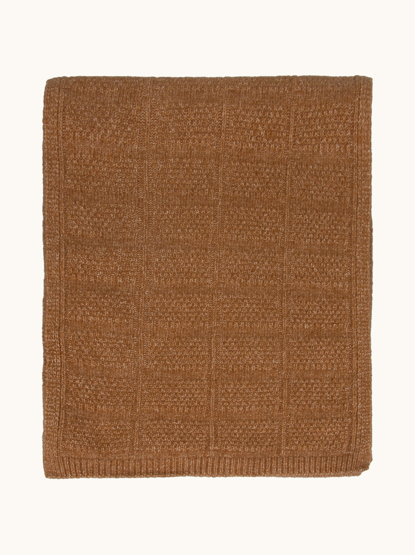 Scarf in caramel shade with geometric weave 36 cm x 192 cm image 1