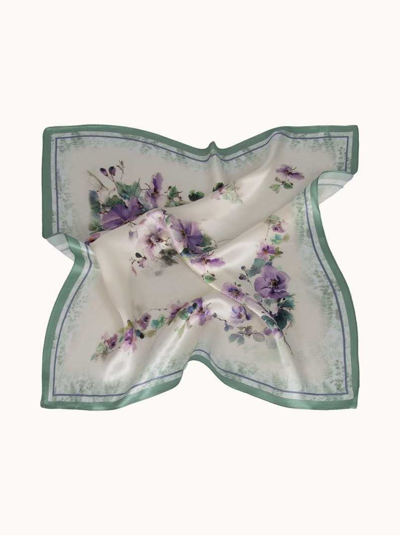 Silk gavroche with painterly flower pattern and pastel colours 53 cm x 53 cm image 4