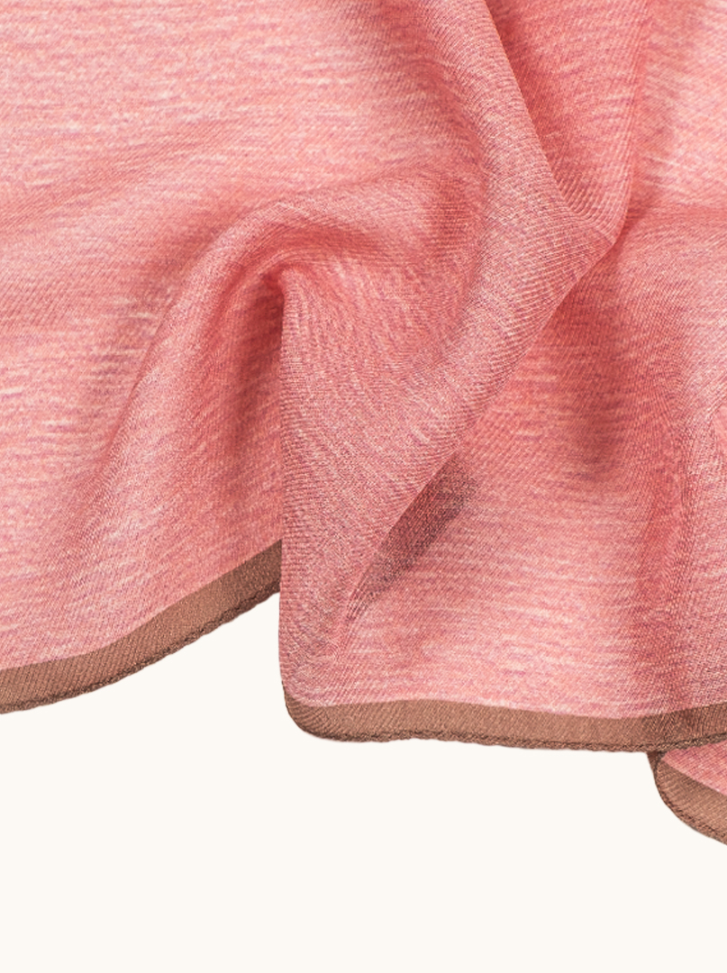 Wool and silk pink scarf with beige trim 65 cm x 190 cm image 3