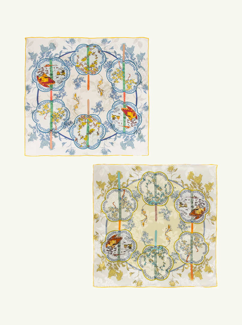 Double-sided silk scarf Lemon Garden 68cm x 68cm image 2