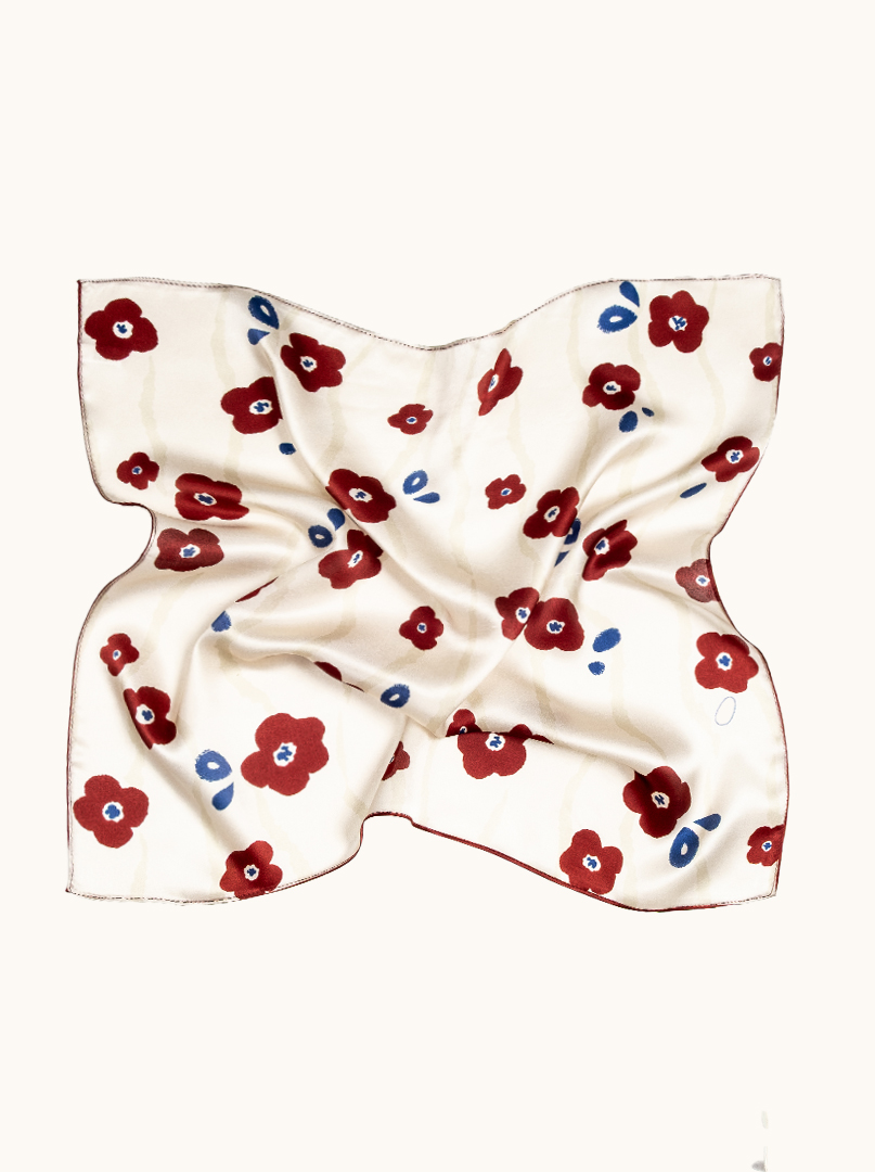 Small women's silk gavroshka ecru floral scarf 53cm x53cm image 3