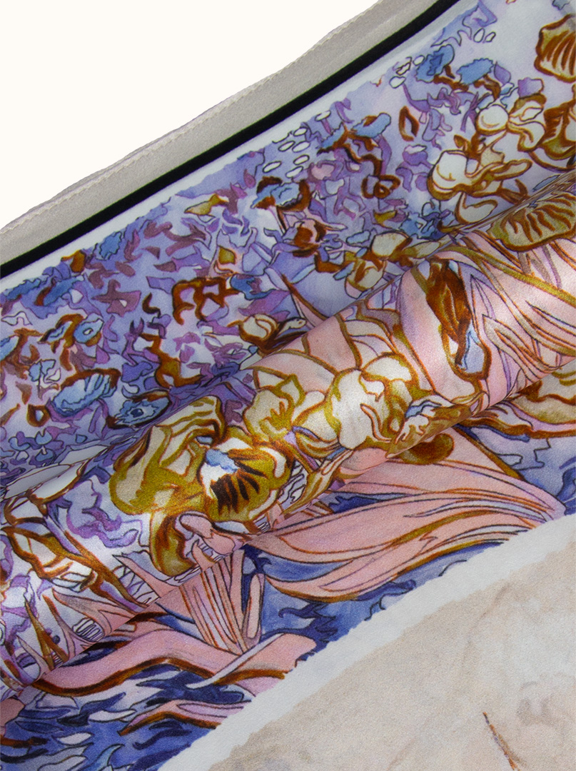 Small women's silk gavroshka scarf with landscape motif 53cm x 53cm image 4