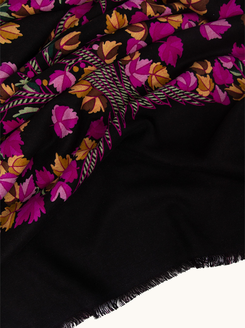 Warm silk scarf, double-sided, black and pink with a maple tree, 65cm x 200cm image 4