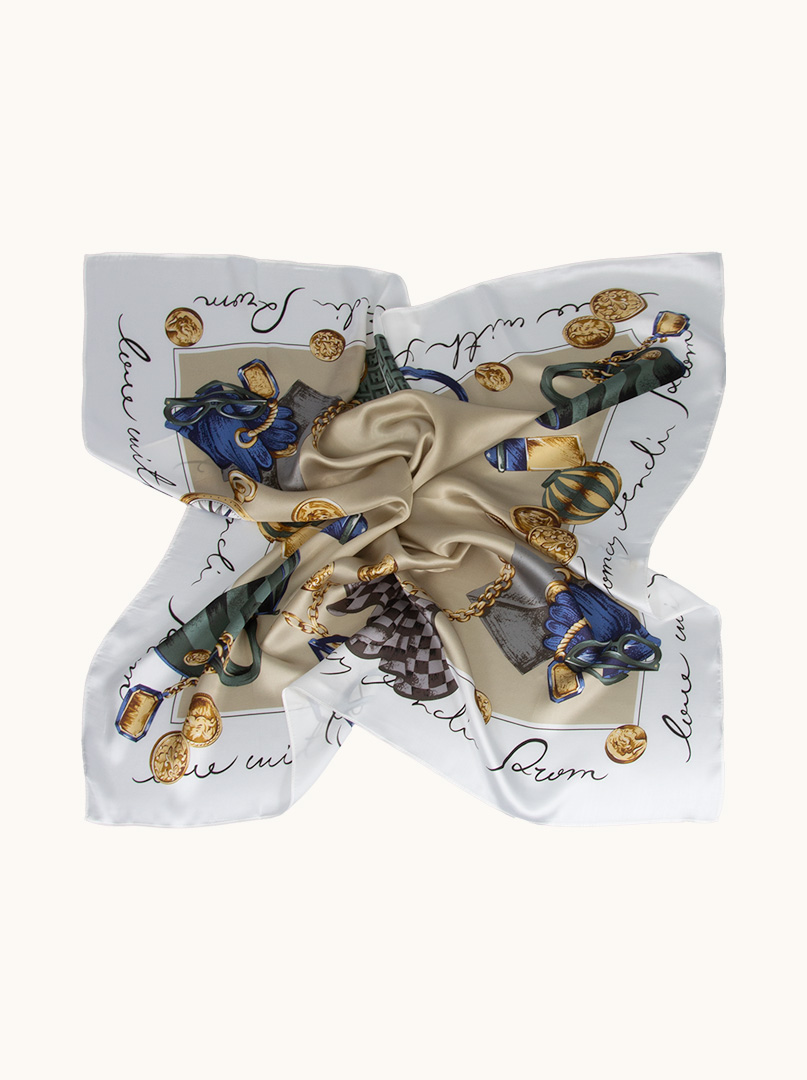 White and beige silk scarf, 90cm x 90cm image 2