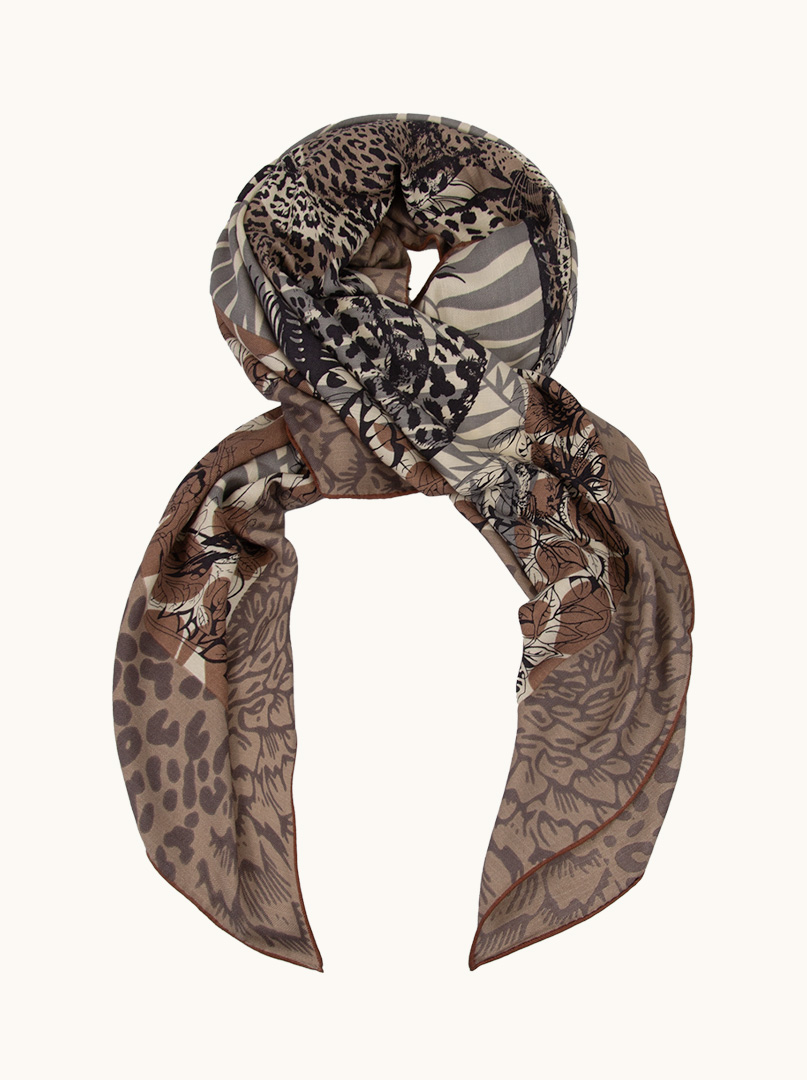 Silk and wool scarf with floral motif 130 cm x 130 cm image 1