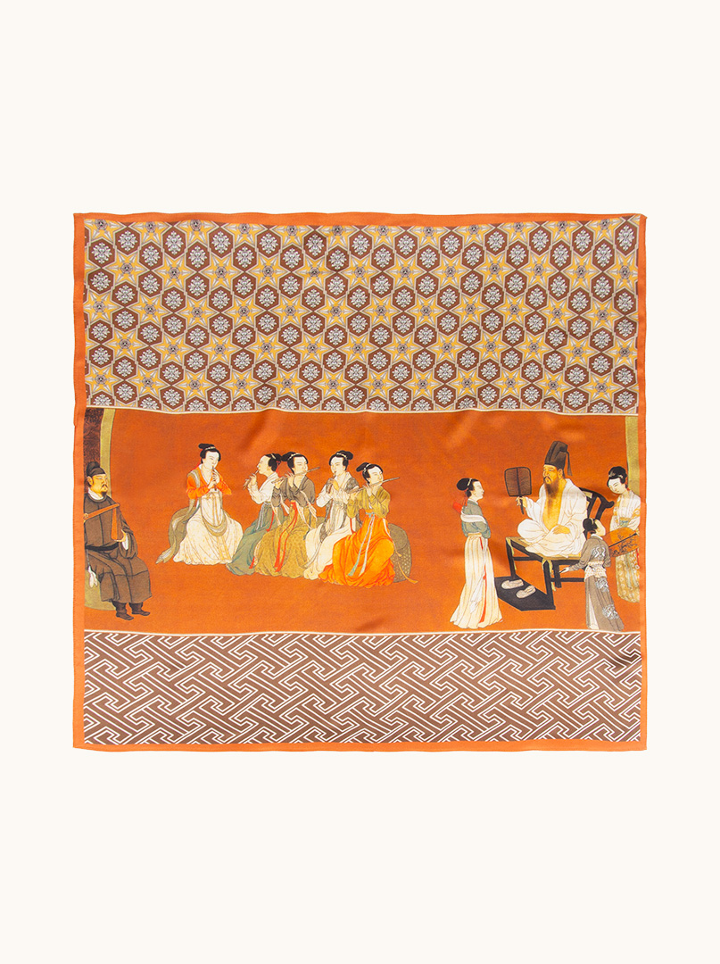 Medium mulberry silk scarf in oriental pattern 65cm x65cm image 1