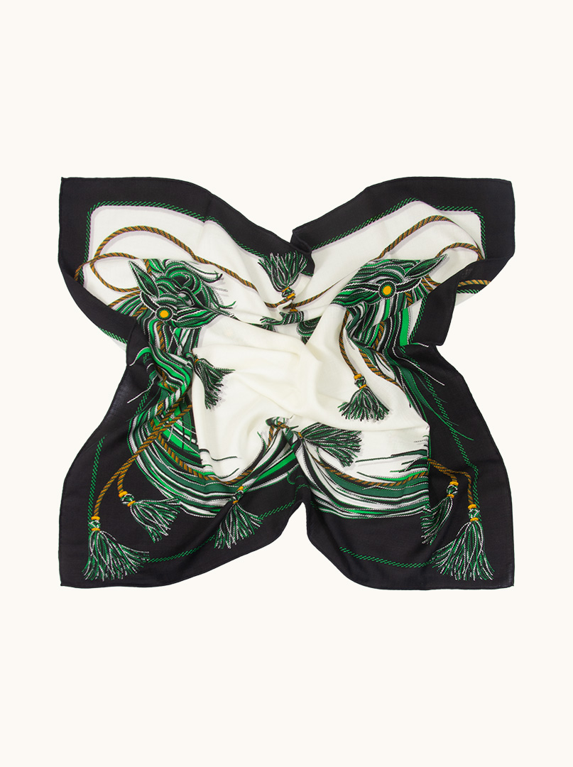 Wool and silk scarf with horse motif on black background 90 cm x 90 cm image 3