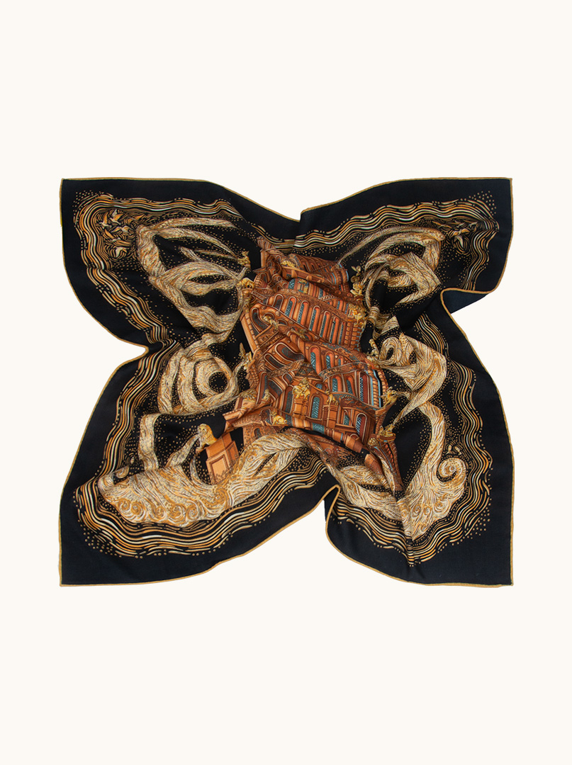 Apaszka wełna z jedwabiem o architektonicznym motywie 90 cm x 90 cm image 3