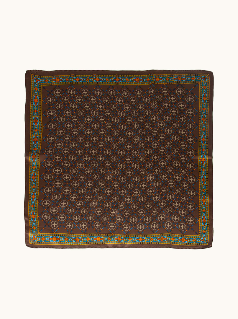 Brown patterned silk gavroche 53cm x 53 cm image 2