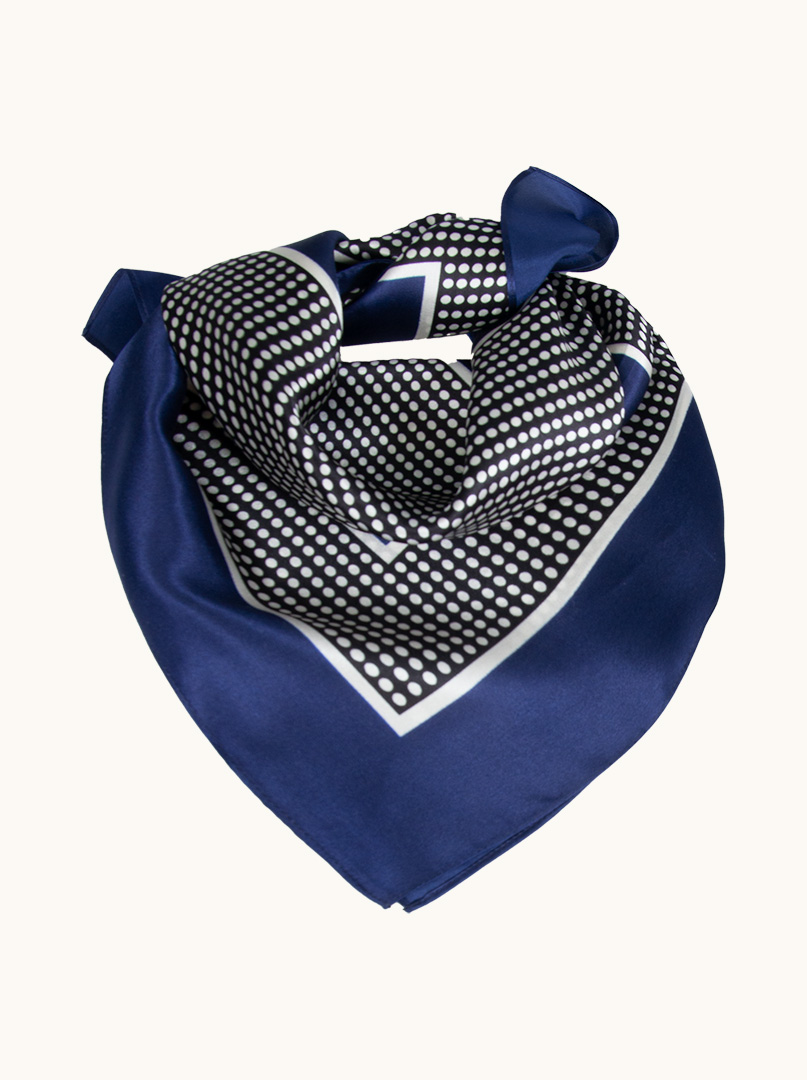 Small women's navy blue silk scarf with peas 53cm x 53cm image 3