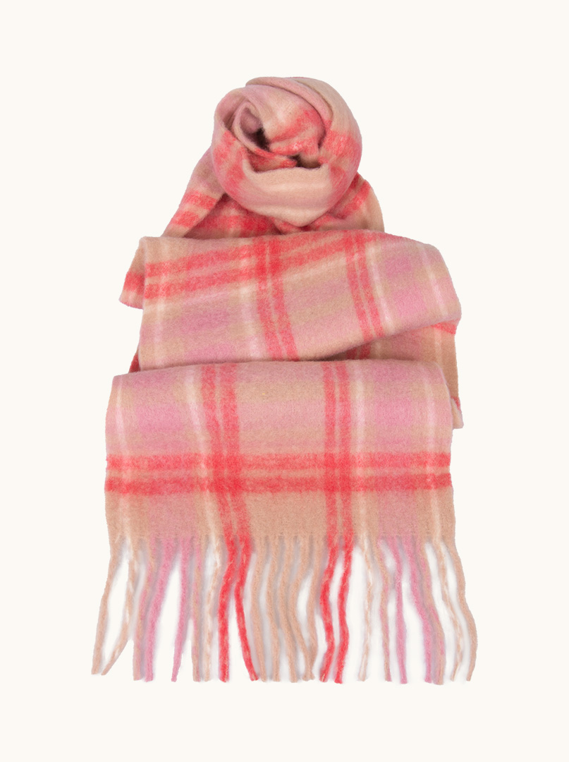 Pink and beige checkered scarf with tassels 40cm x200cm image 1