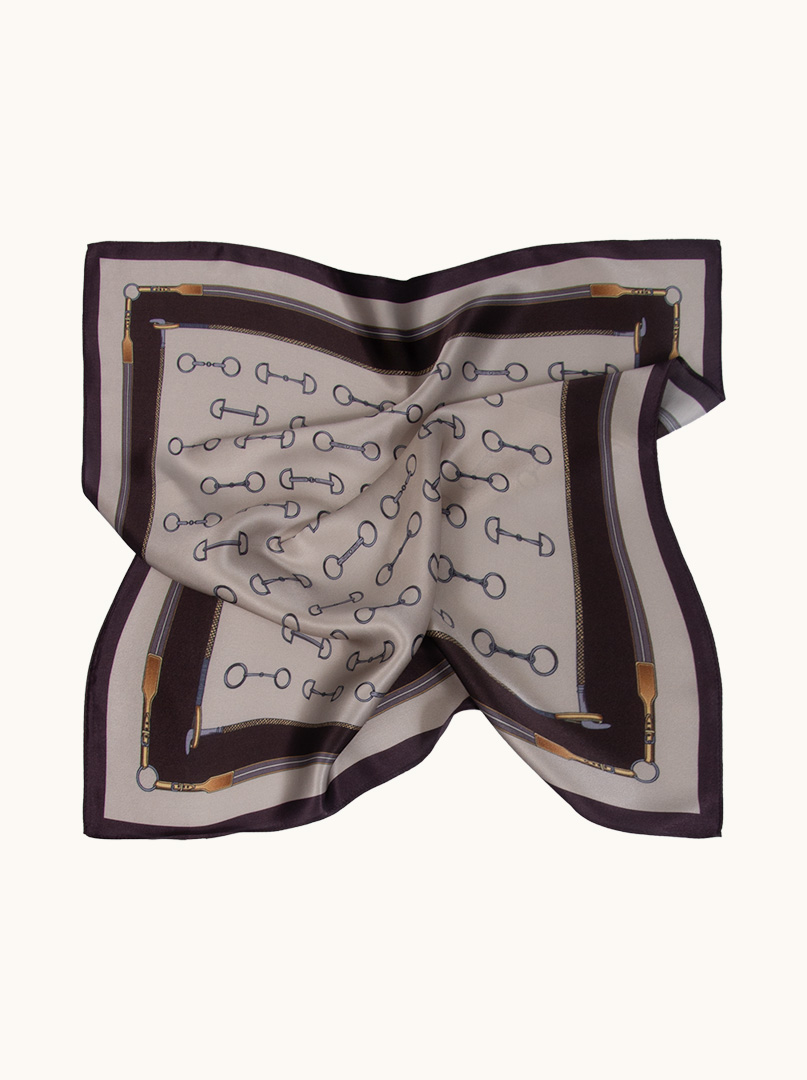 Silk gavroche with brown border and pattern 53 cm x 53 cm image 2