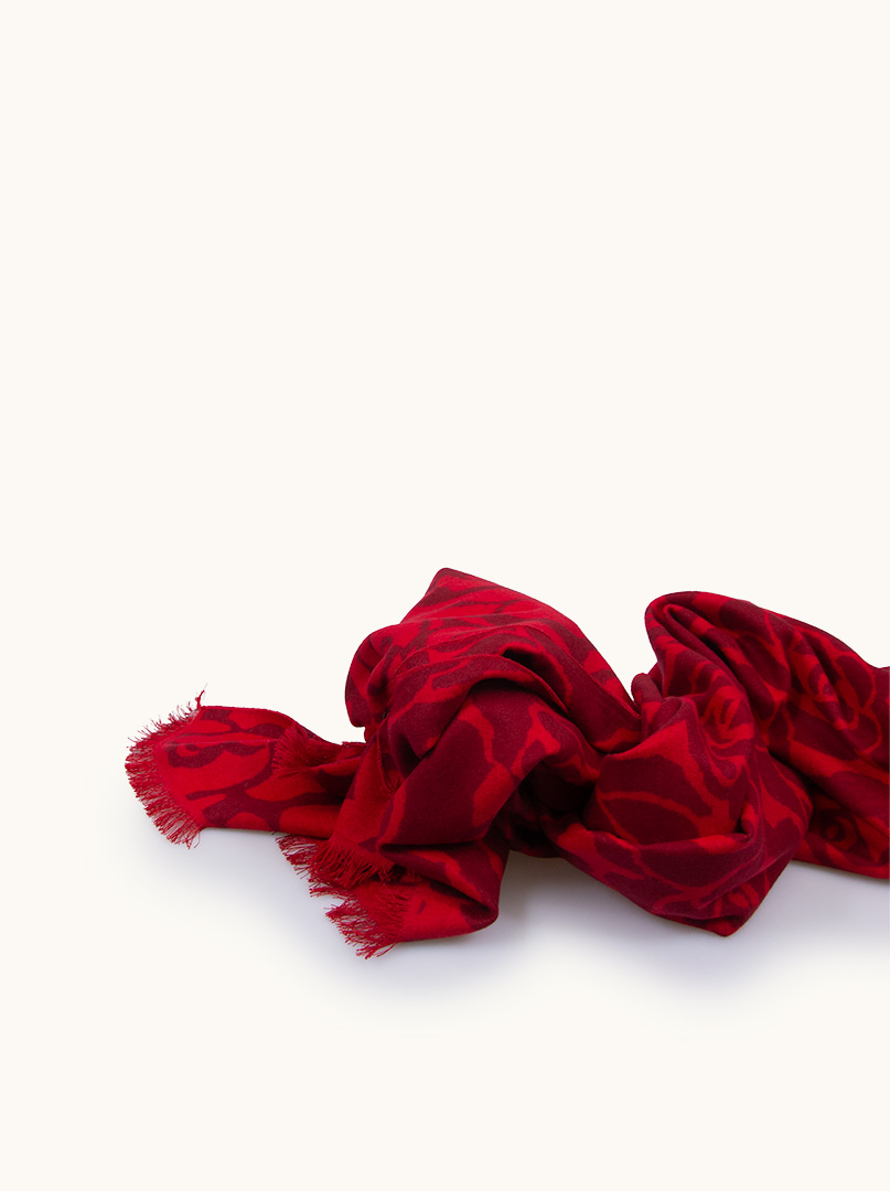 Warm silk scarf, double-sided, red with roses, 65cm x 200cm image 4