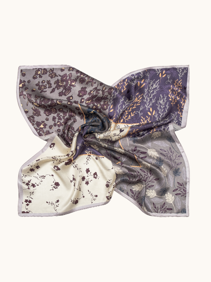 Black silk scarf with geometric patterns 68cm x 68cm image 3