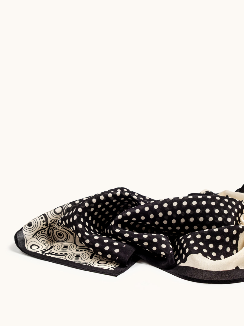 Black and white silk shawl with peas and geometric patterns 35 cm x 150 cm image 3