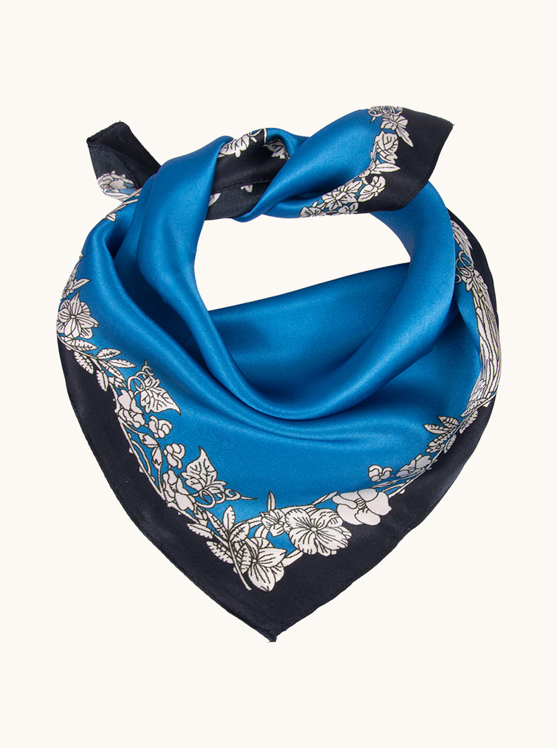 Small silk gavroshka neckerchief with floral border 53x53 cm image 1