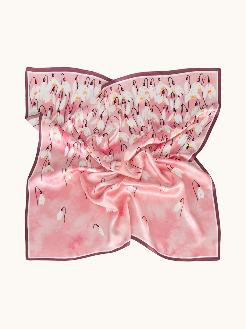 Large pink silk scarf with floral pattern 88cm x88cm image 3