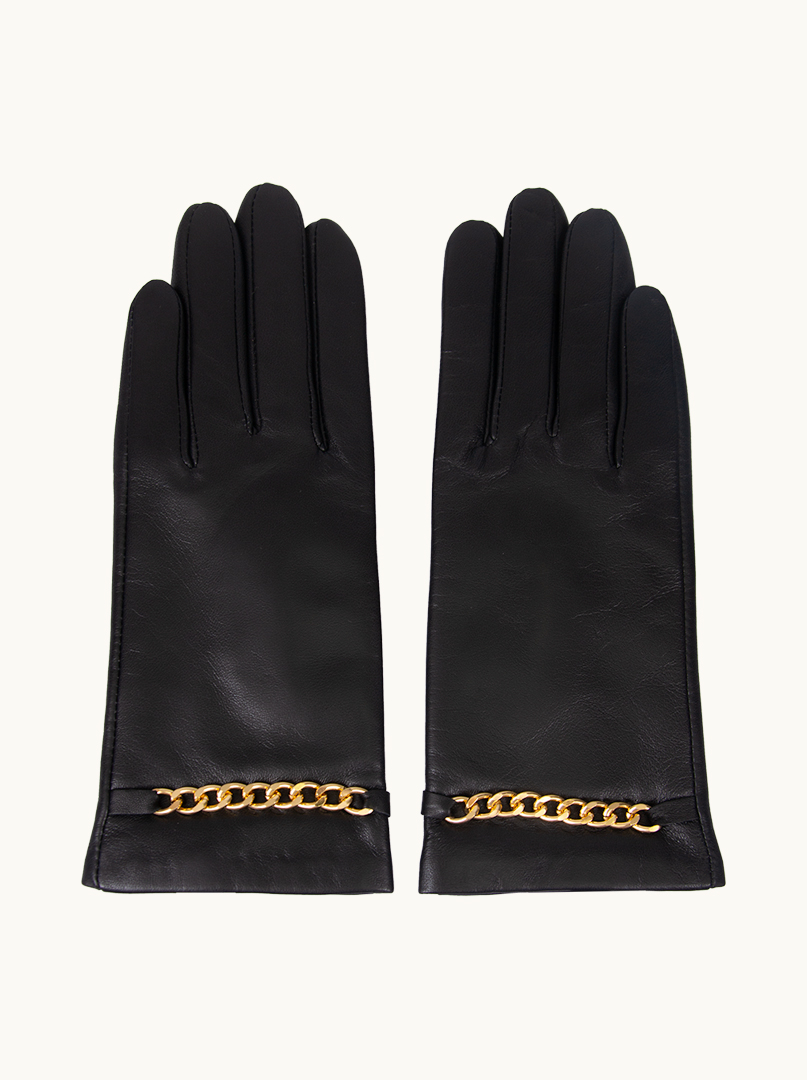 Black leather gloves with decorative chain PREMIUM image 3