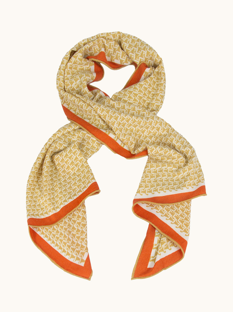 Double-sided wool shawl in geometric pattern honey-orange 60cm x 180cm image 1
