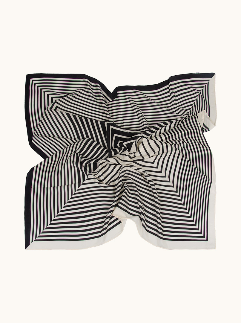 Black and white silk scarf with geometric patterns 110 cm x 110 cm image 2