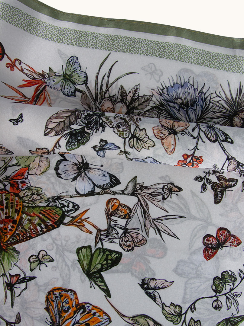 Silk scarf with butterflies and flowers 70 cm x 70 cm PREMIUM image 3